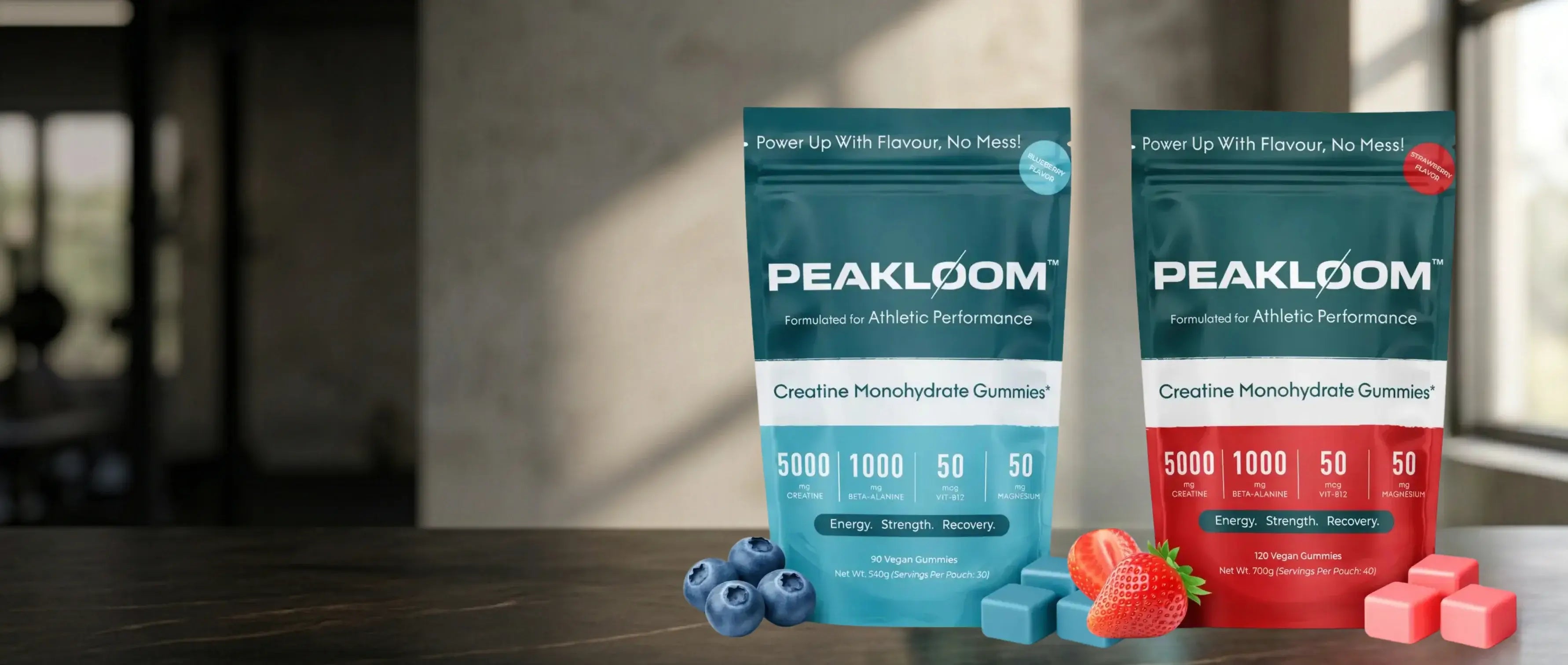 PEAKLOOM strawberry and blueberry creatine gummies